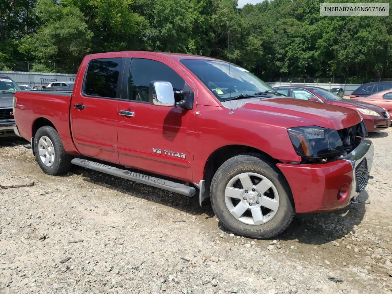 2006 Nissan Titan Xe VIN: 1N6BA07A46N567566 Lot: 62355015