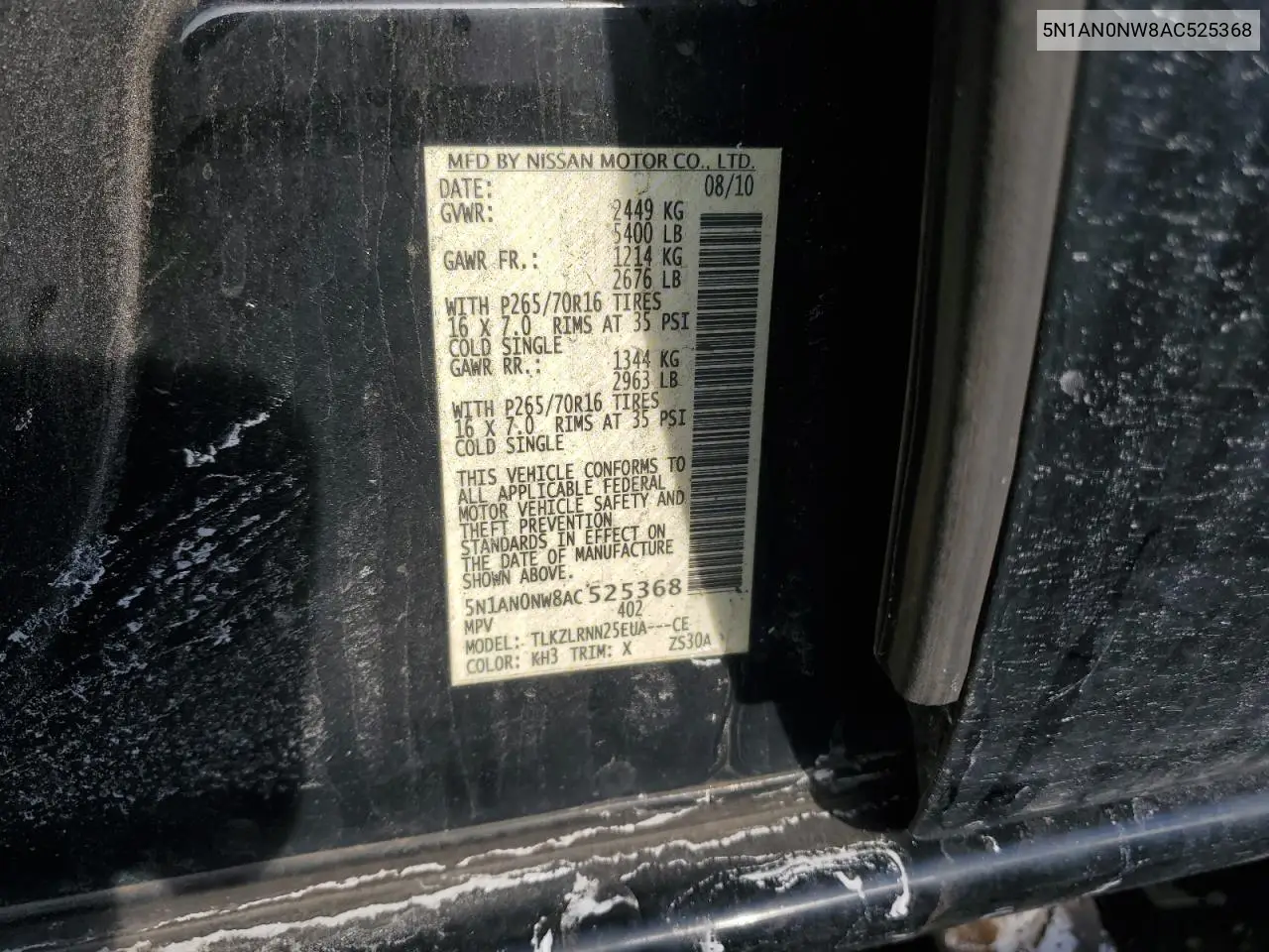 2010 Nissan Xterra Off Road VIN: 5N1AN0NW8AC525368 Lot: 57139105