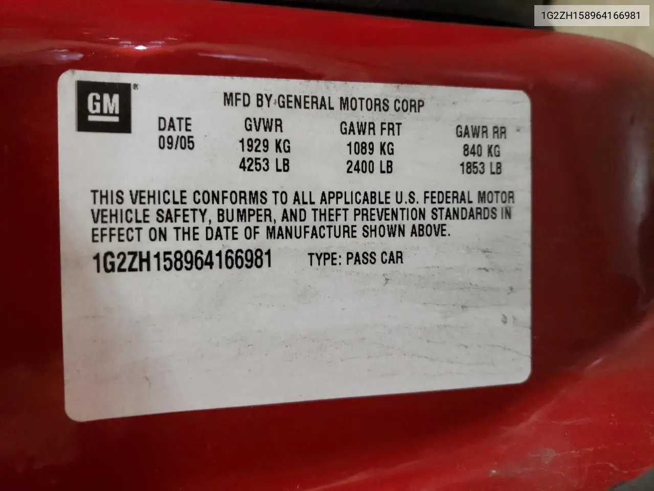 2006 Pontiac G6 Gt VIN: 1G2ZH158964166981 Lot: 65898155