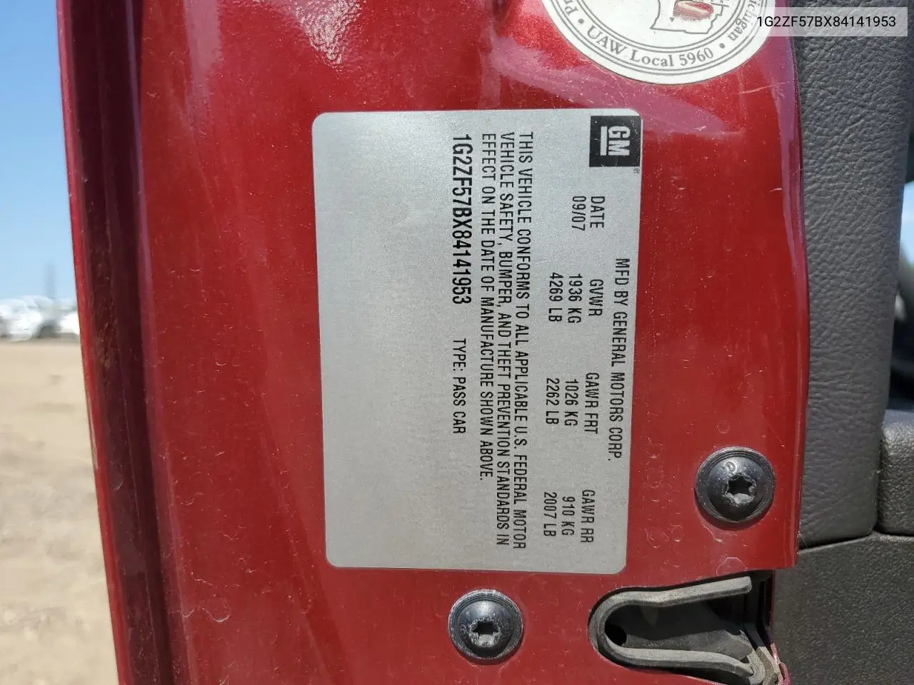 2008 Pontiac G6 Value Leader VIN: 1G2ZF57BX84141953 Lot: 62935005