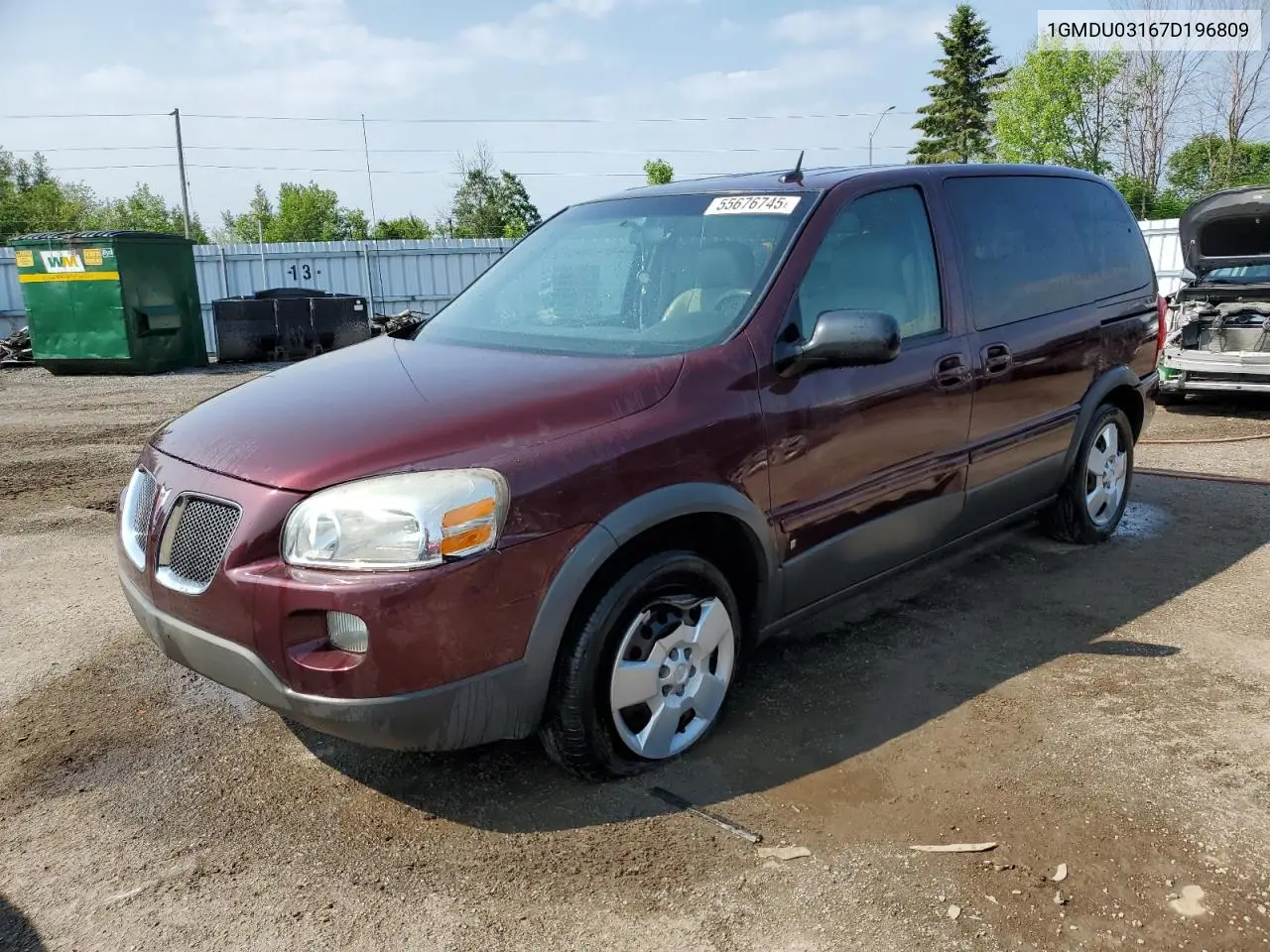 2007 Pontiac Montana Sv6 VIN: 1GMDU03167D196809 Lot: 55676745