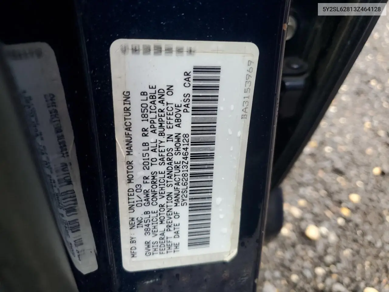 2003 Pontiac Vibe VIN: 5Y2SL62813Z464128 Lot: 56897005
