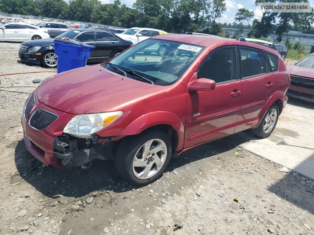 2005 Pontiac Vibe VIN: 5Y2SL63875Z451658 Lot: 61236215