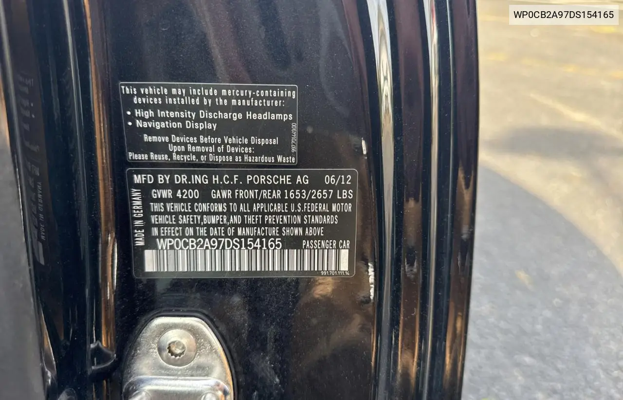 2013 Porsche 911 Carrera S VIN: WP0CB2A97DS154165 Lot: 56958415