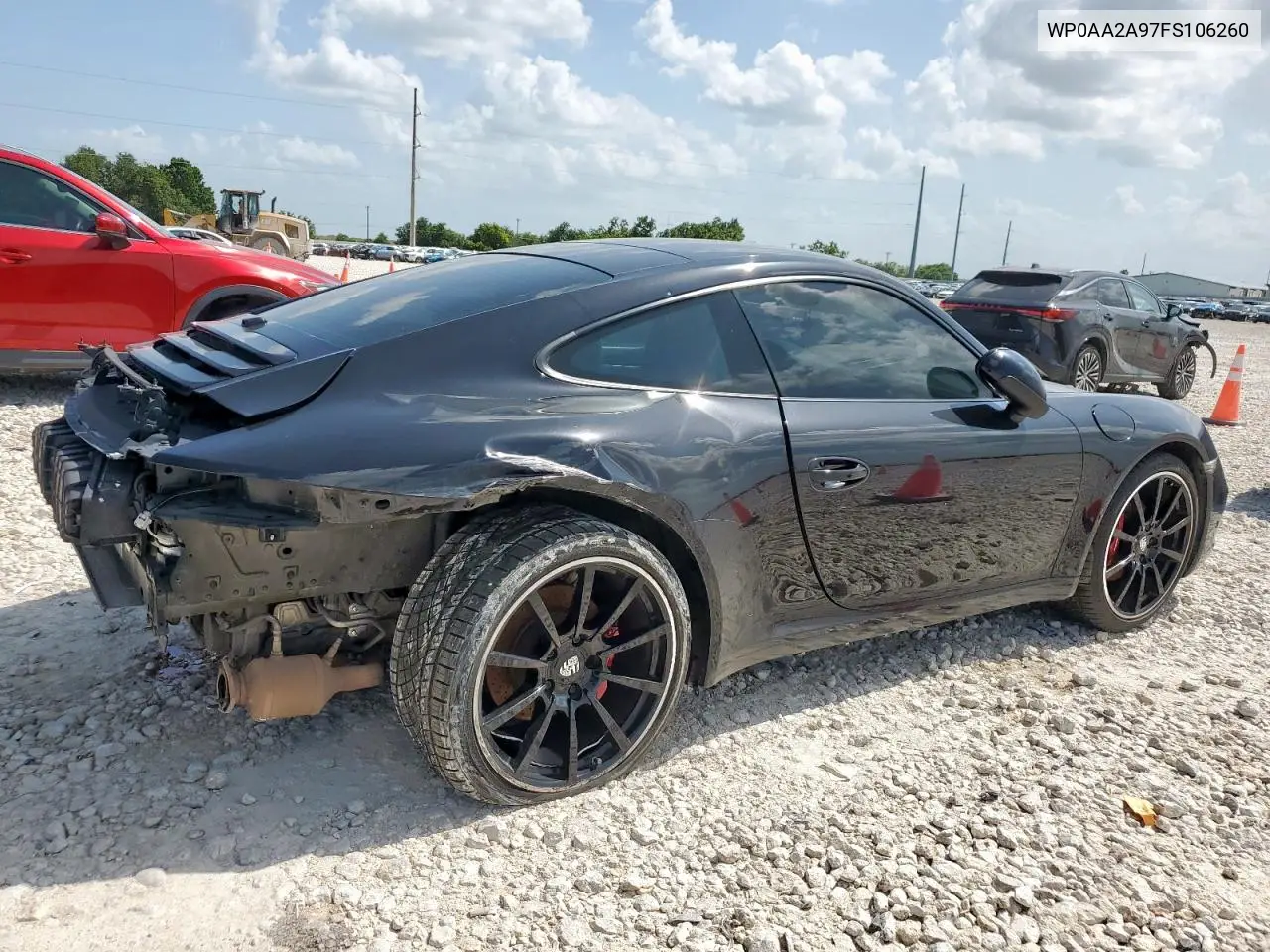 2015 Porsche 911 Carrera VIN: WP0AA2A97FS106260 Lot: 61795025