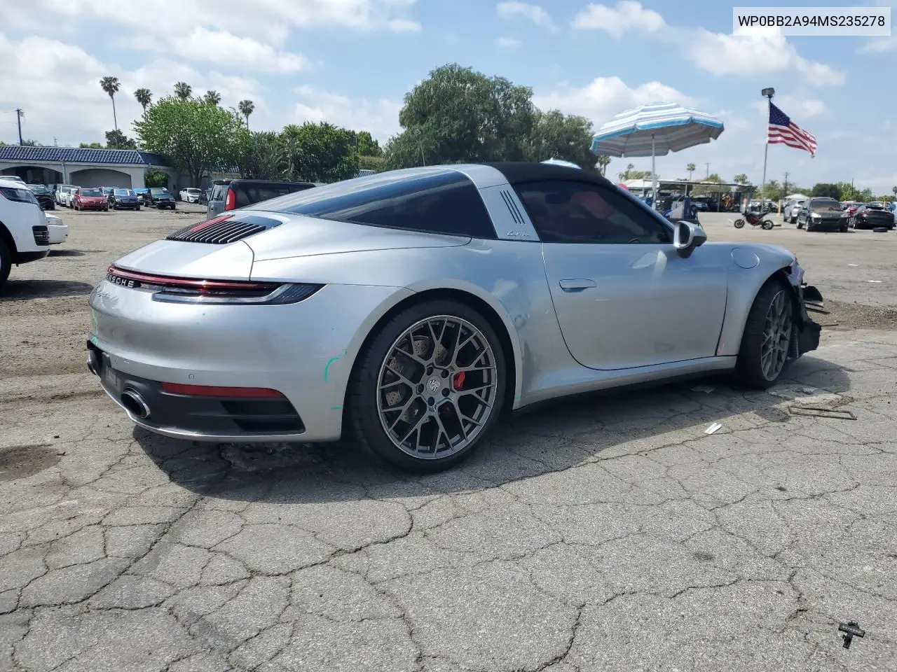 2021 Porsche 911 Targa 4S VIN: WP0BB2A94MS235278 Lot: 54200225