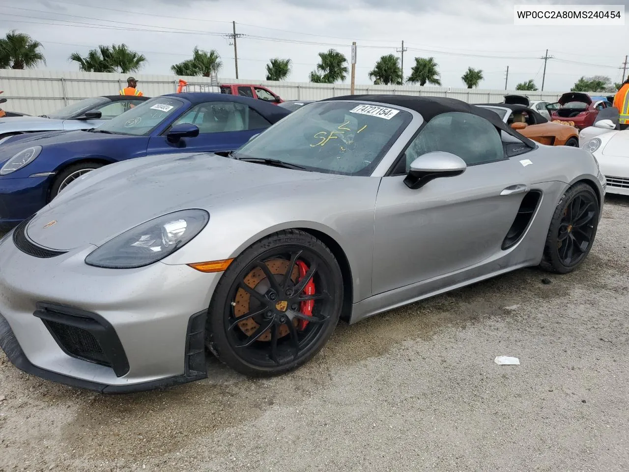 2021 Porsche Boxster Spyder VIN: WP0CC2A80MS240454 Lot: 74727154
