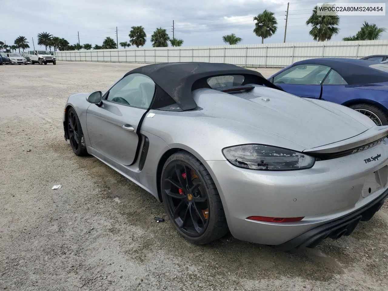 2021 Porsche Boxster Spyder VIN: WP0CC2A80MS240454 Lot: 74727154