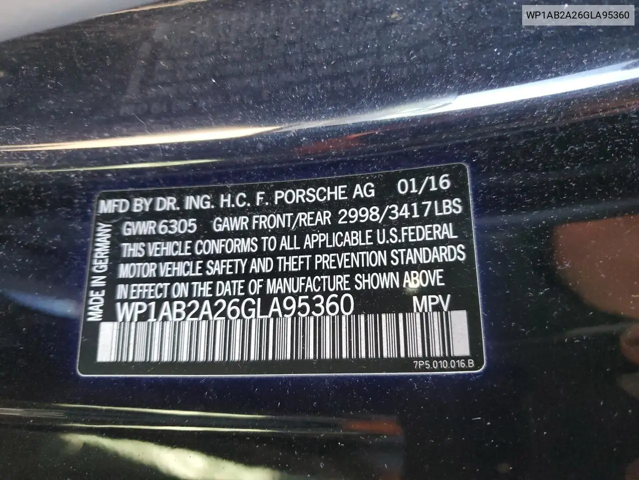 2016 Porsche Cayenne S VIN: WP1AB2A26GLA95360 Lot: 53270765