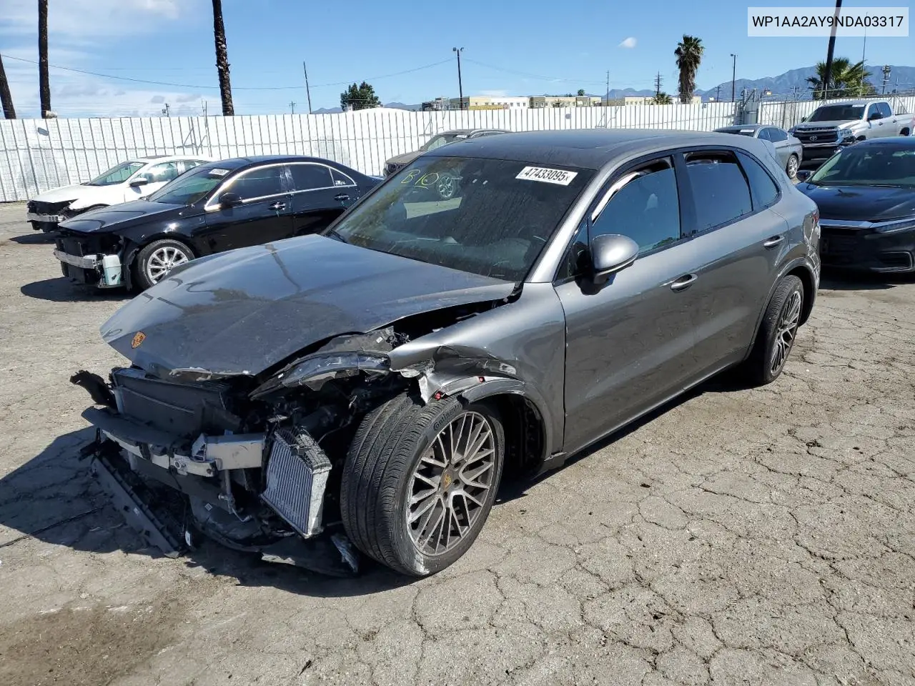 2022 Porsche Cayenne VIN: WP1AA2AY9NDA03317 Lot: 47433095