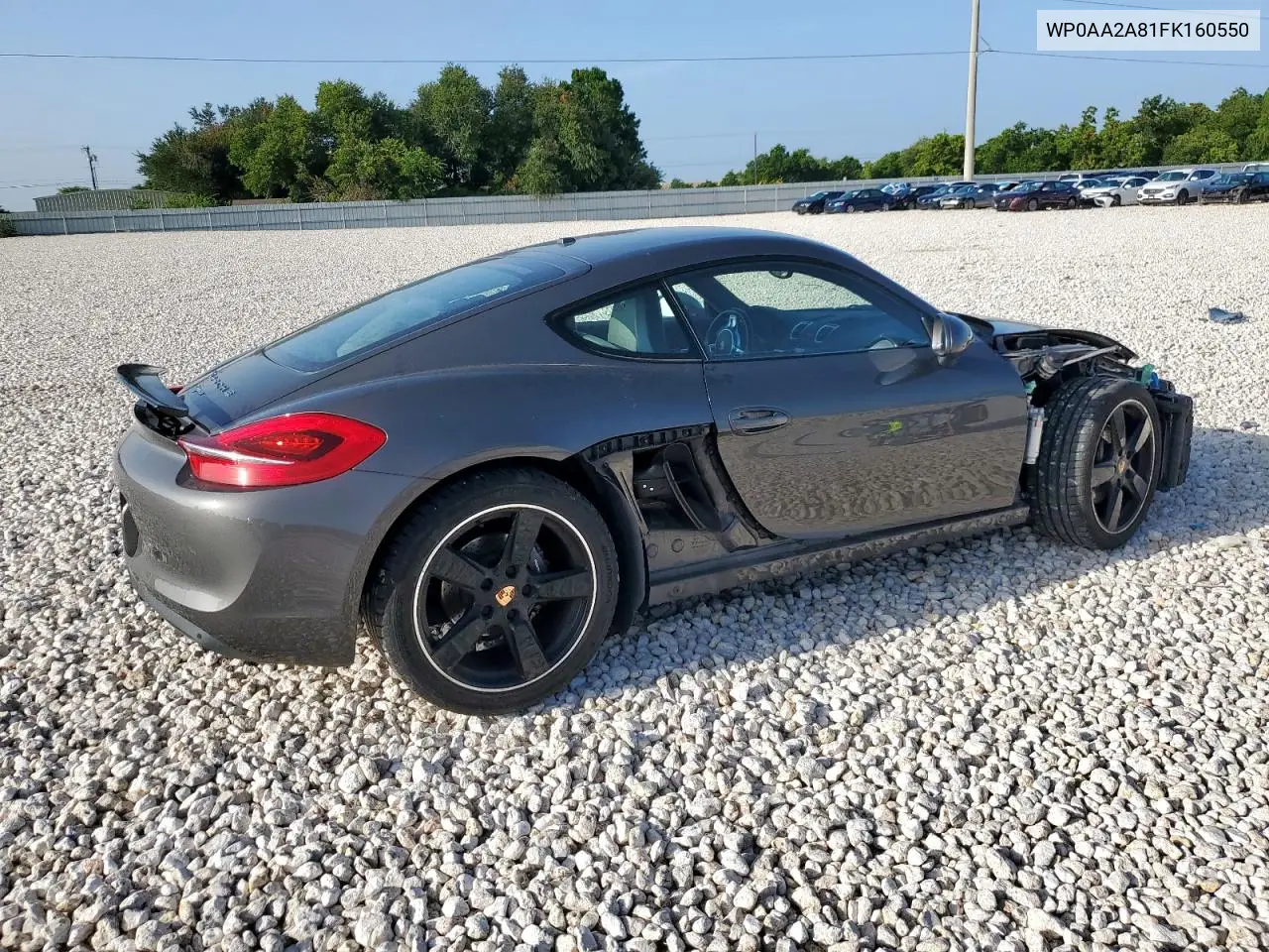 2015 Porsche Cayman VIN: WP0AA2A81FK160550 Lot: 62758365