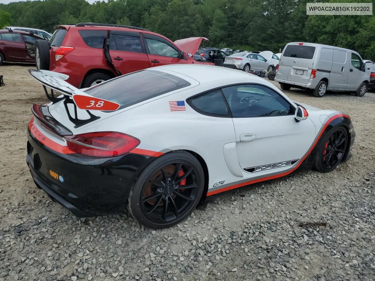 2016 Porsche Cayman Gt4 VIN: WP0AC2A81GK192202 Lot: 61072265