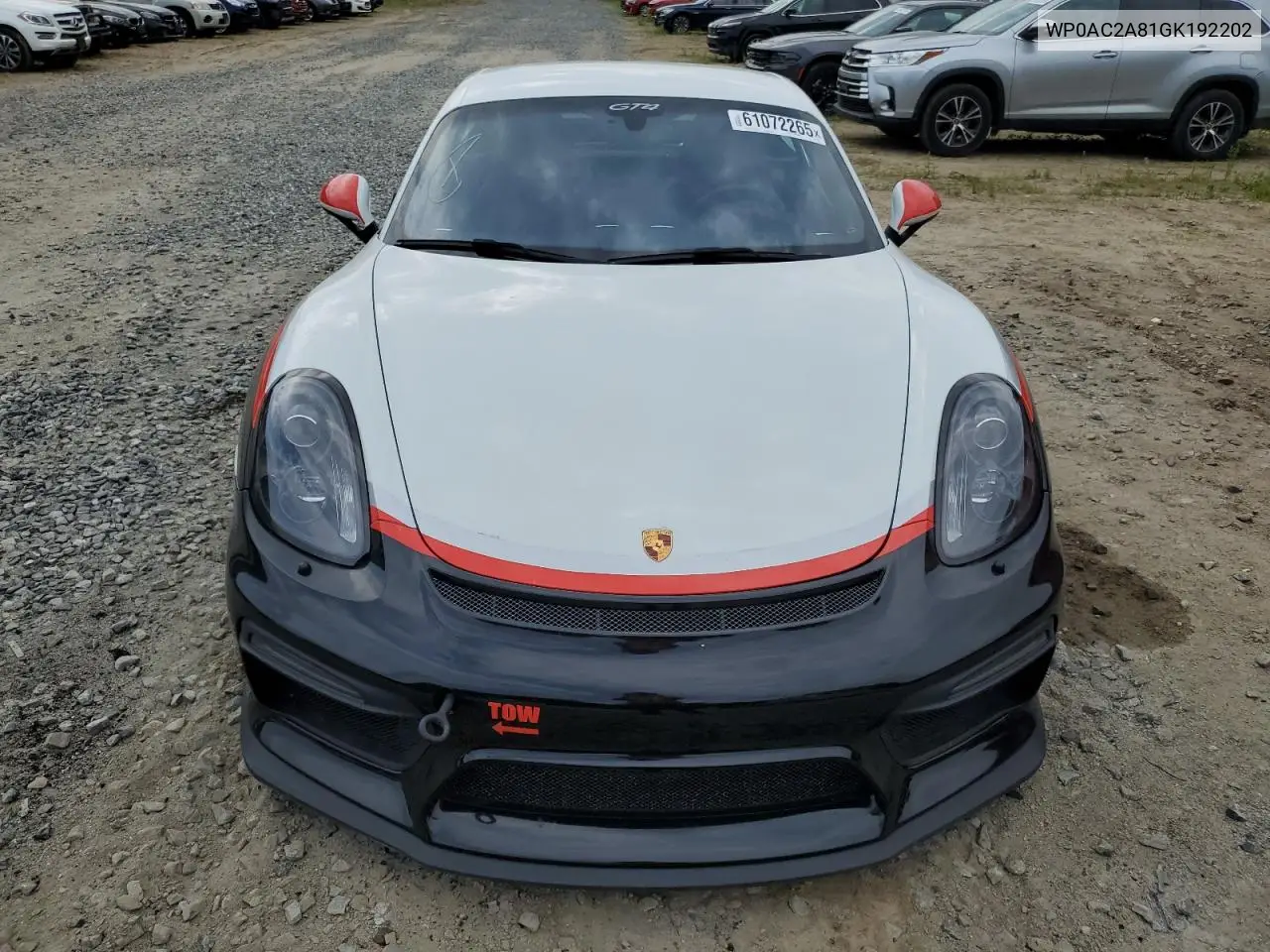 2016 Porsche Cayman Gt4 VIN: WP0AC2A81GK192202 Lot: 61072265