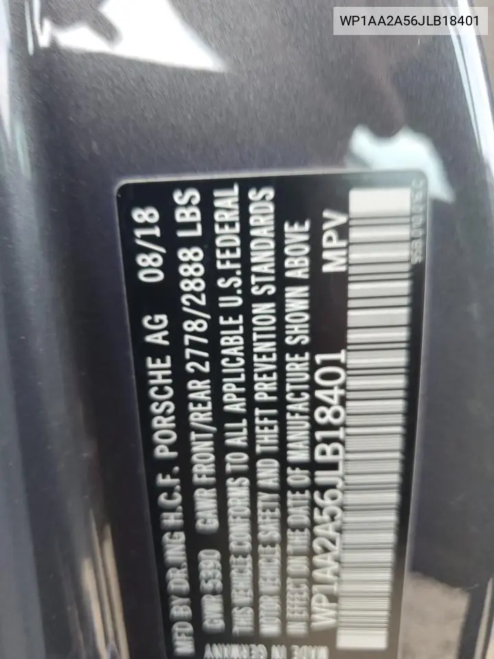 2018 Porsche Macan VIN: WP1AA2A56JLB18401 Lot: 62336925