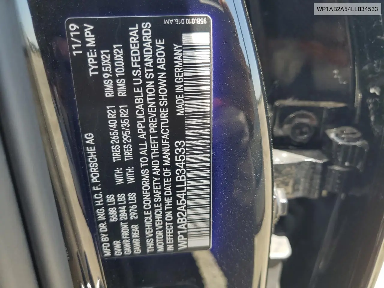2020 Porsche Macan S VIN: WP1AB2A54LLB34533 Lot: 60100925