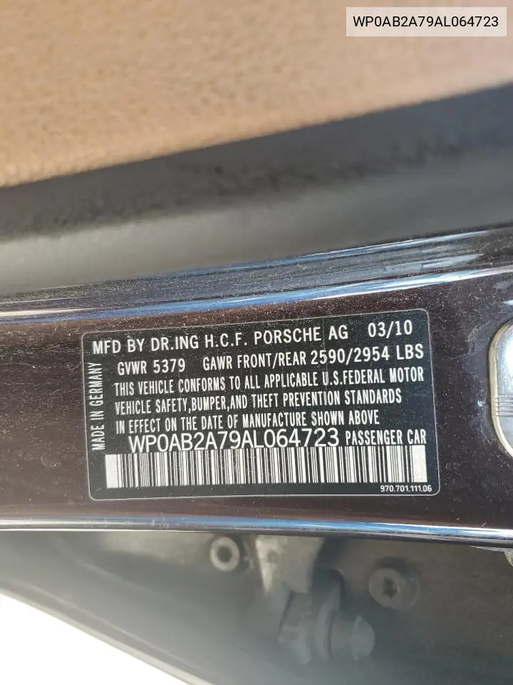 2010 Porsche Panamera S VIN: WP0AB2A79AL064723 Lot: 60992525