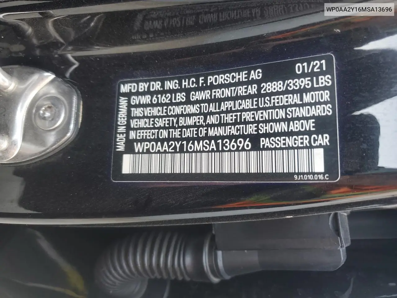 2021 Porsche Taycan VIN: WP0AA2Y16MSA13696 Lot: 59342695