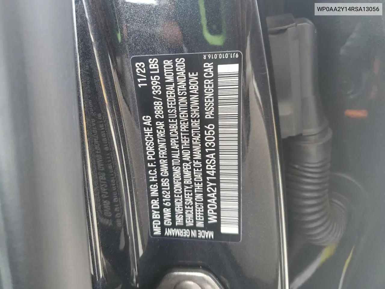 2024 Porsche Taycan VIN: WP0AA2Y14RSA13056 Lot: 60292905