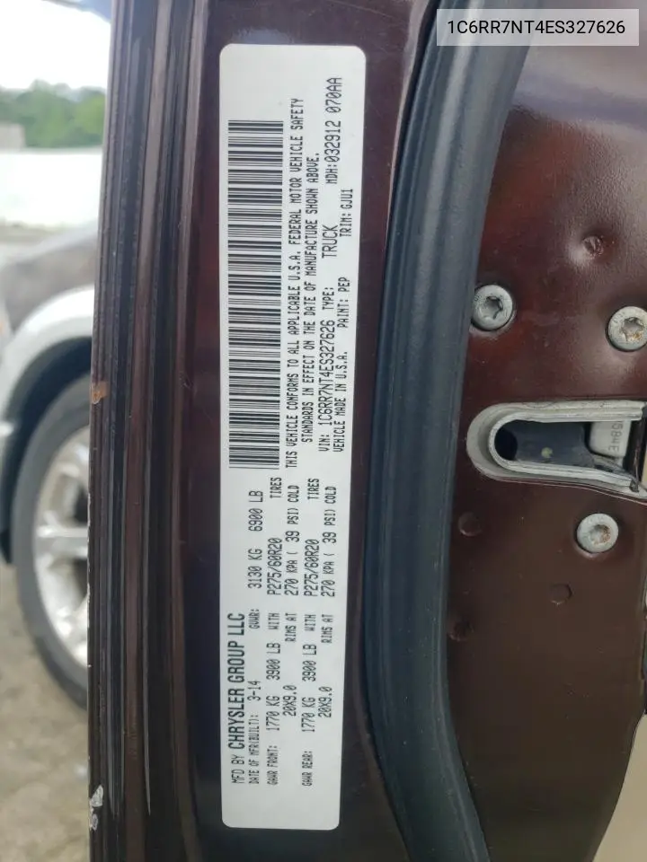 2014 Ram 1500 Laramie VIN: 1C6RR7NT4ES327626 Lot: 56508205