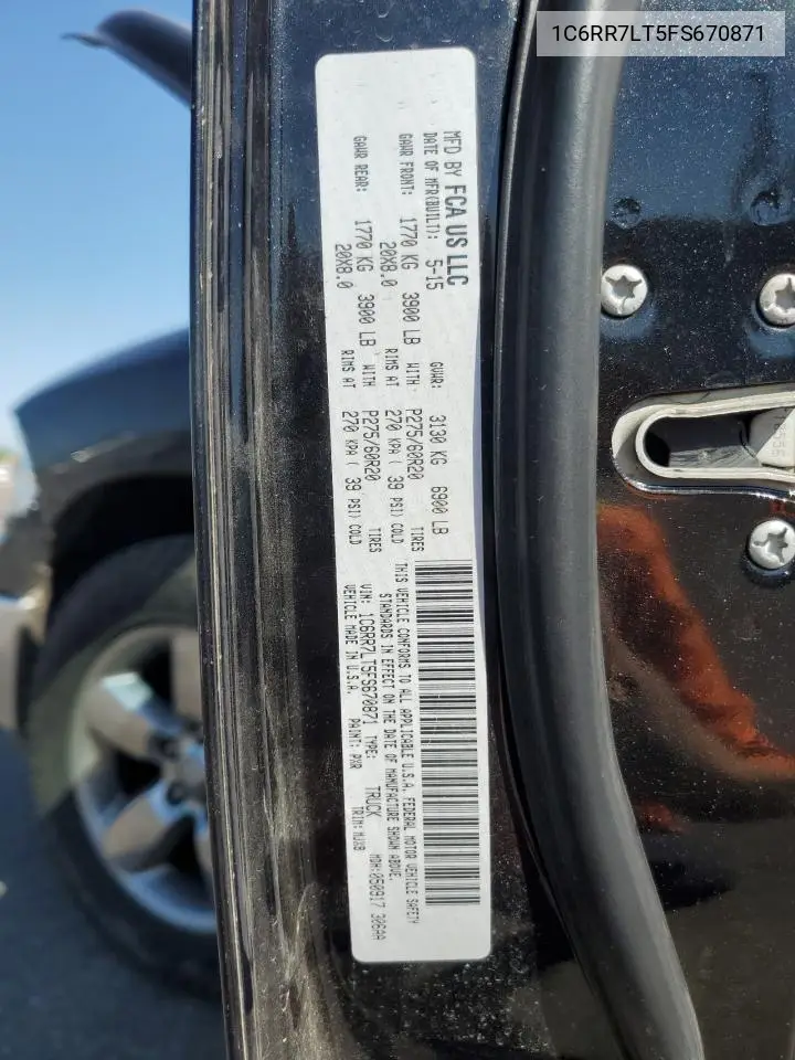 2015 Ram 1500 Slt VIN: 1C6RR7LT5FS670871 Lot: 56723625