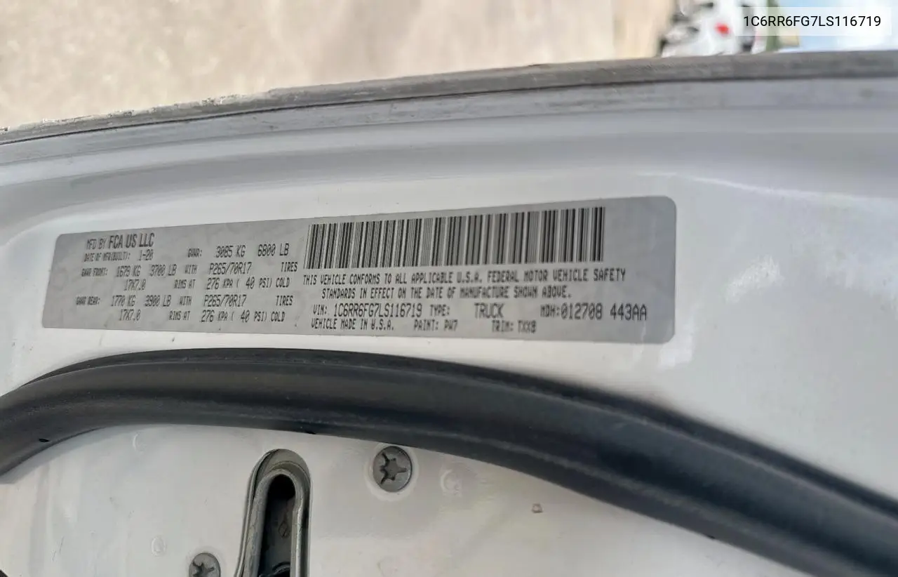 2020 Ram 1500 Classic Tradesman VIN: 1C6RR6FG7LS116719 Lot: 63862755