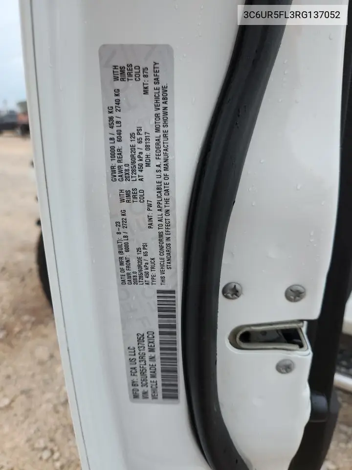 2024 Ram 2500 Laramie VIN: 3C6UR5FL3RG137052 Lot: 63027555