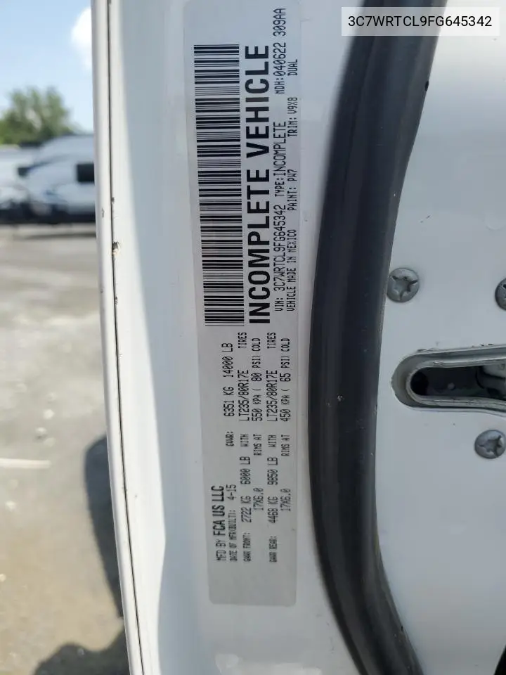 2015 Ram 3500 VIN: 3C7WRTCL9FG645342 Lot: 63588465