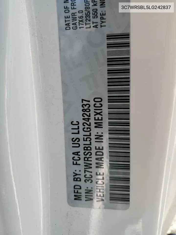 2020 Ram 3500 VIN: 3C7WRSBL5LG242837 Lot: 63818785