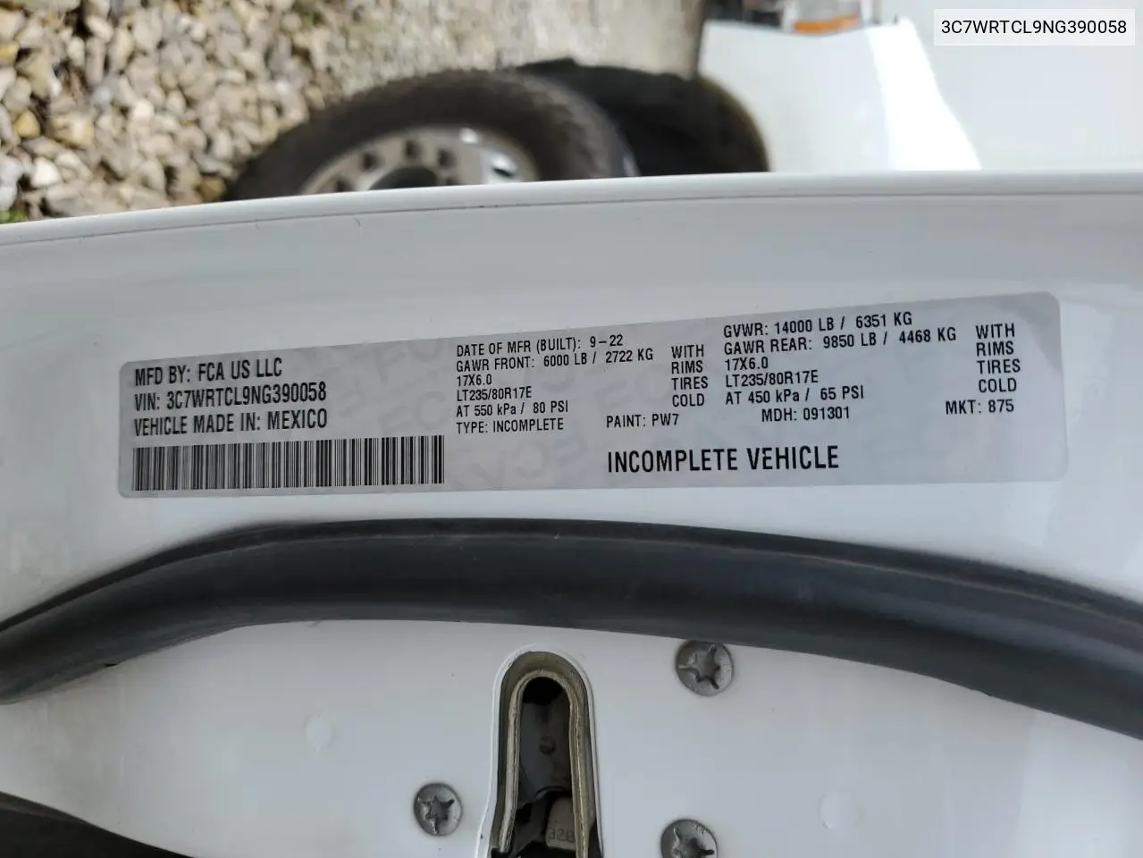 2022 Ram 3500 VIN: 3C7WRTCL9NG390058 Lot: 61082115