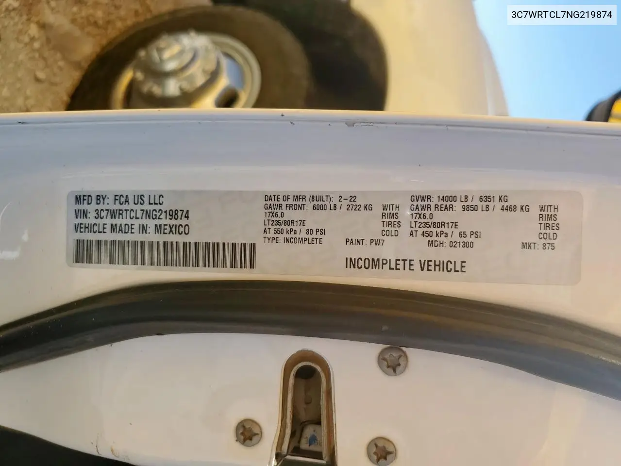 2022 Ram 3500 VIN: 3C7WRTCL7NG219874 Lot: 65916975