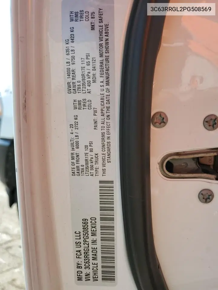2023 Ram 3500 Tradesman VIN: 3C63RRGL2PG508569 Lot: 62965435