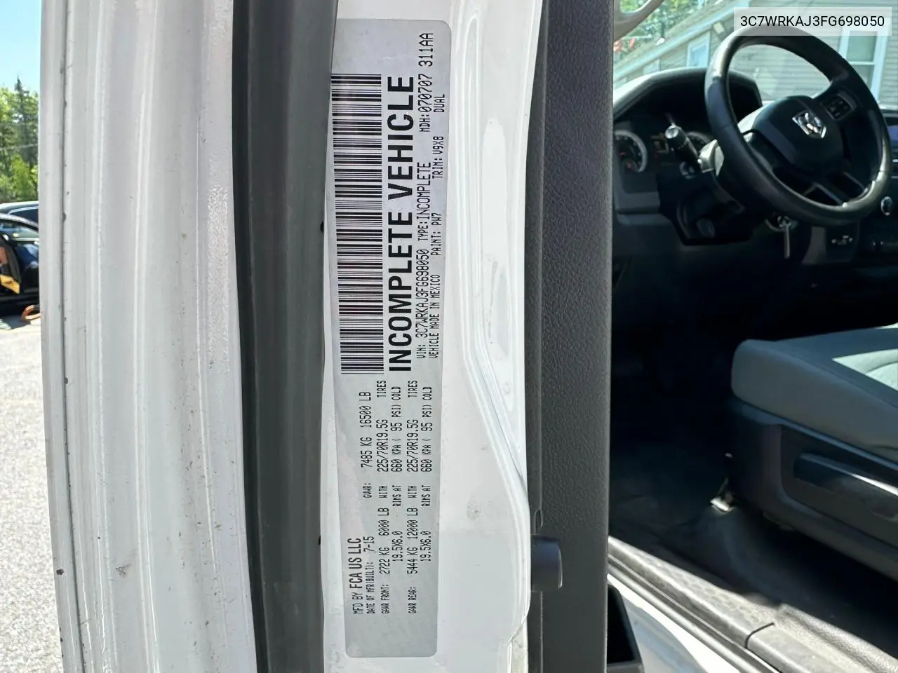 2015 Ram 4500 VIN: 3C7WRKAJ3FG698050 Lot: 59708305