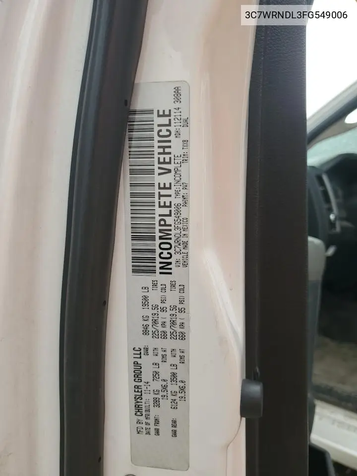 2015 Ram 5500 VIN: 3C7WRNDL3FG549006 Lot: 61581325