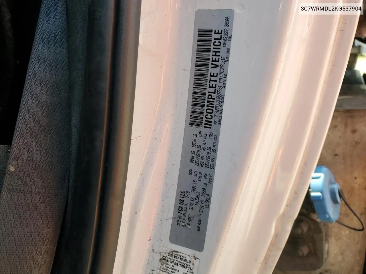 2019 Ram 5500 VIN: 3C7WRMDL2KG537904 Lot: 51862615