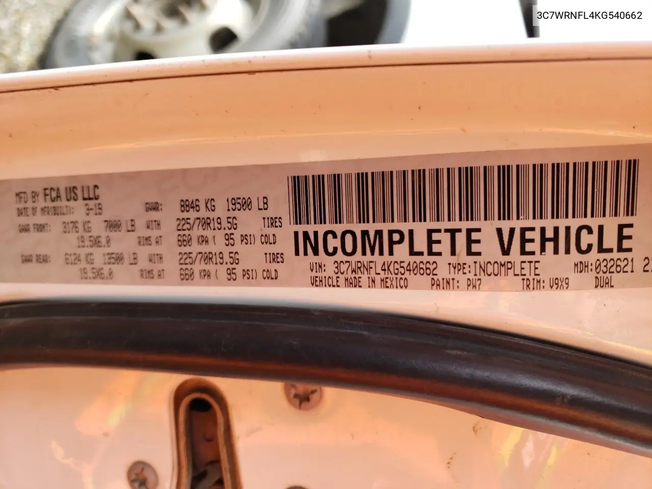 2019 Ram 5500 VIN: 3C7WRNFL4KG540662 Lot: 52271965
