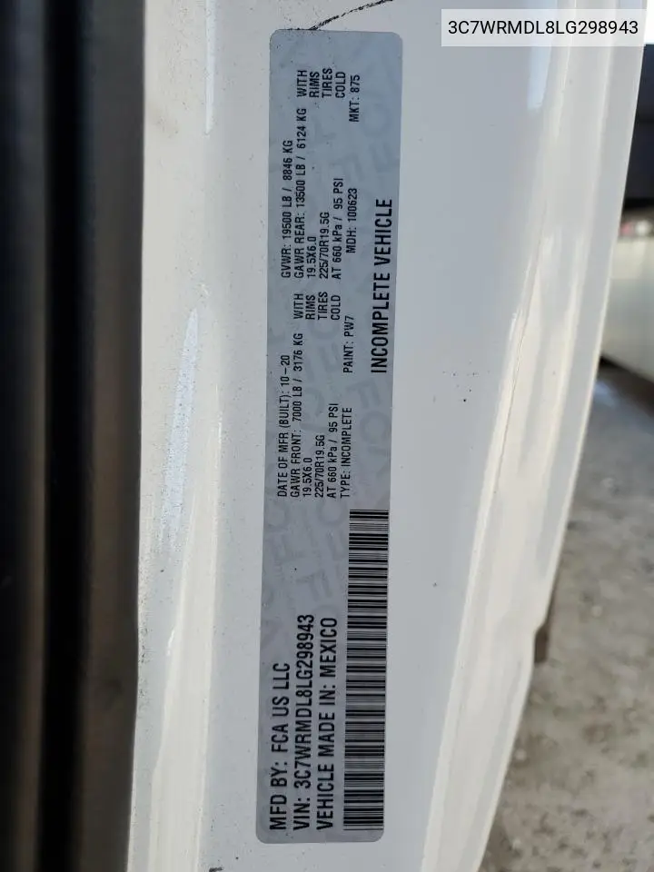 2020 Ram 5500 VIN: 3C7WRMDL8LG298943 Lot: 63868245