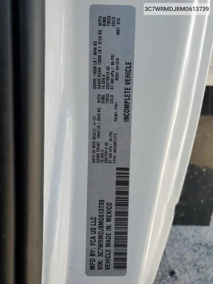 2021 Ram 5500 VIN: 3C7WRMDJ8MG613739 Lot: 51835355