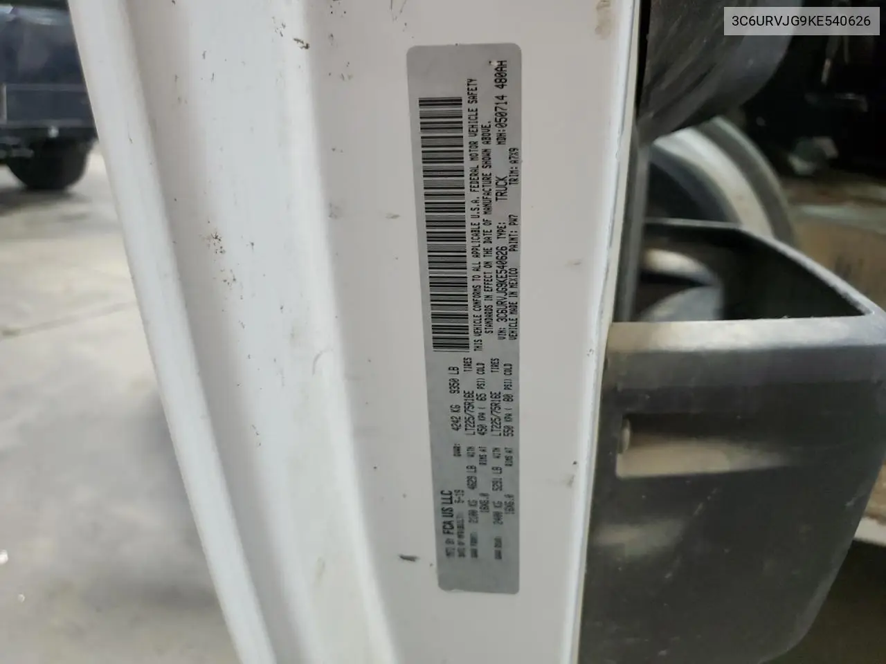 2019 Ram Promaster 3500 3500 High VIN: 3C6URVJG9KE540626 Lot: 56471295