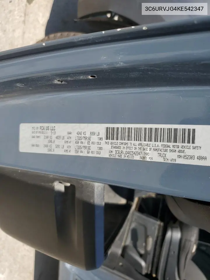 2019 Ram Promaster 3500 3500 High VIN: 3C6URVJG4KE542347 Lot: 62969345