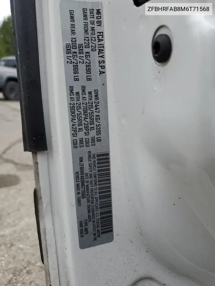 2021 Ram Promaster City VIN: ZFBHRFAB8M6T71568 Lot: 54921195