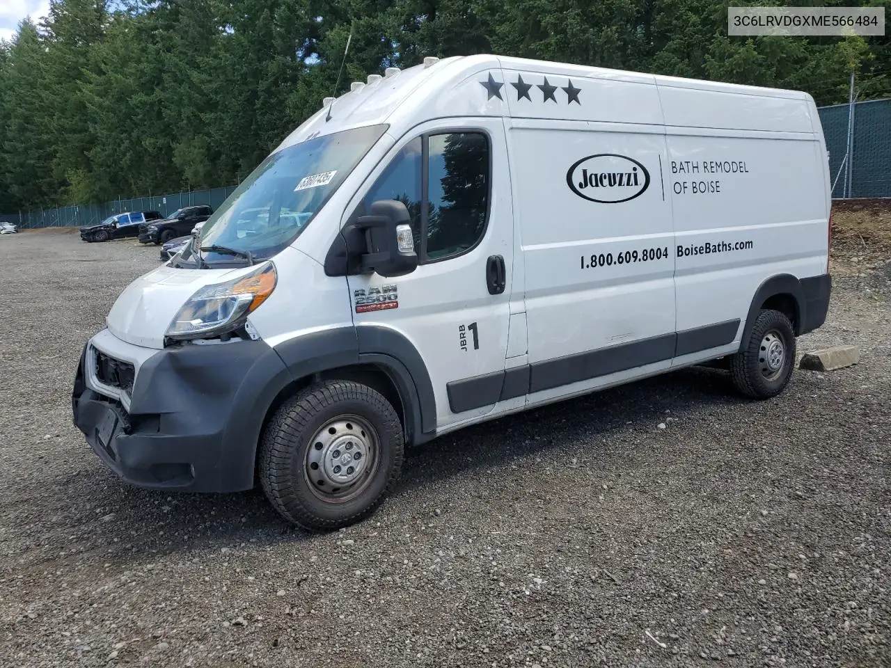 2021 Ram Promaster 2500 2500 High VIN: 3C6LRVDGXME566484 Lot: 63607435