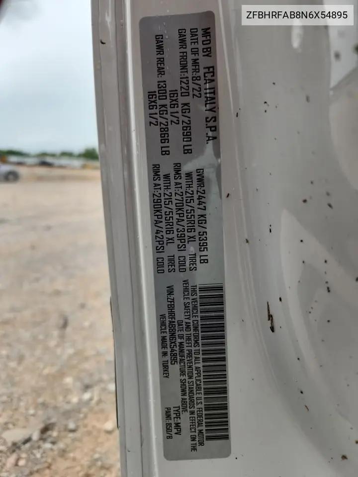 2022 Ram Promaster City Tradesman VIN: ZFBHRFAB8N6X54895 Lot: 62963445