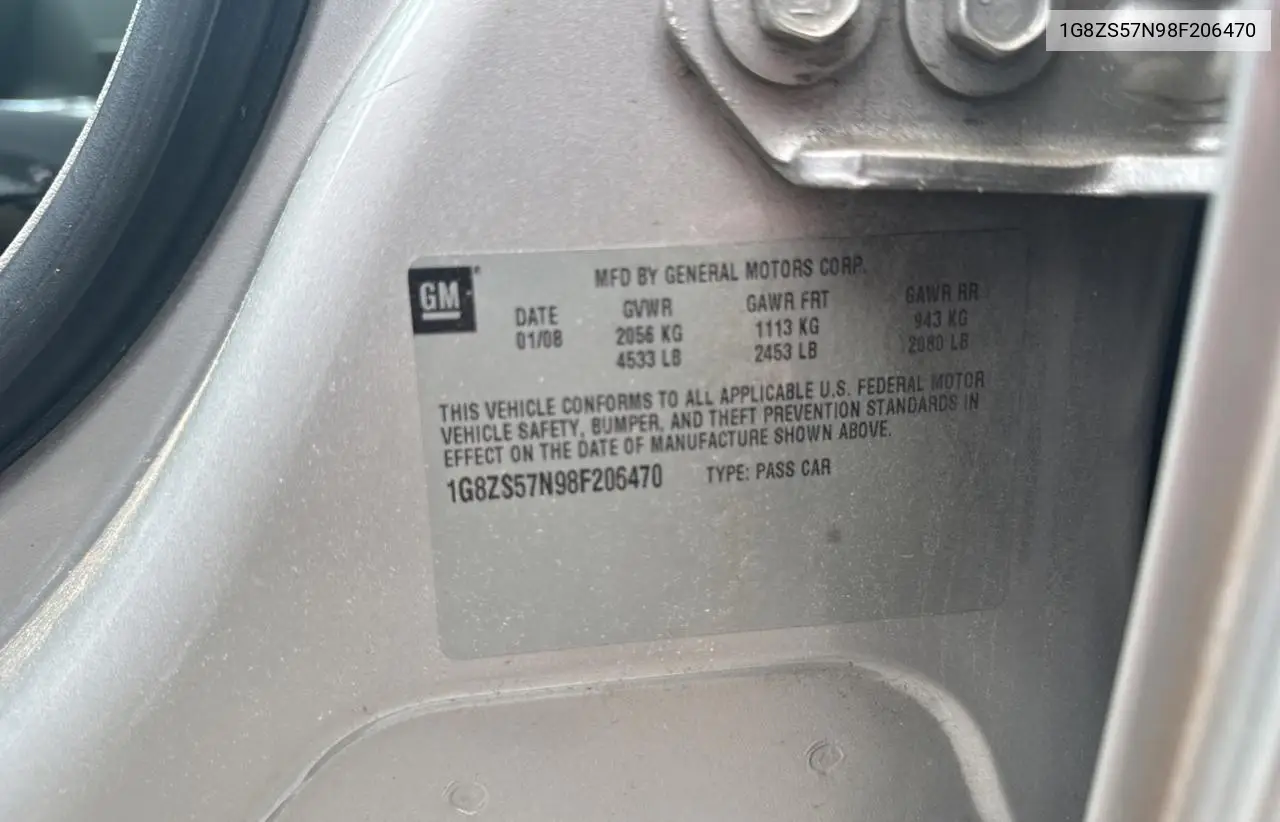 2008 Saturn Aura Xe VIN: 1G8ZS57N98F206470 Lot: 63484705