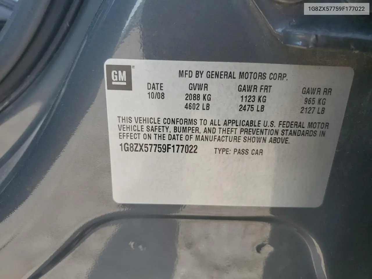 2009 Saturn Aura Xr VIN: 1G8ZX57759F177022 Lot: 63658885
