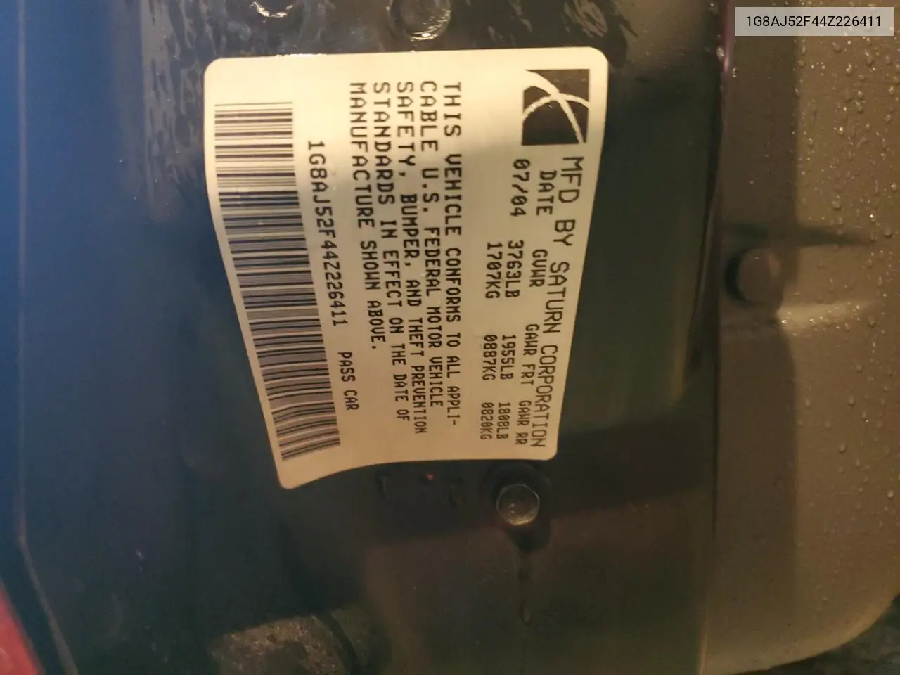 2004 Saturn Ion Level 2 VIN: 1G8AJ52F44Z226411 Lot: 57039595