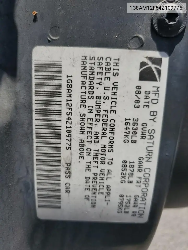 2004 Saturn Ion Level 2 VIN: 1G8AM12F54Z109775 Lot: 62020625