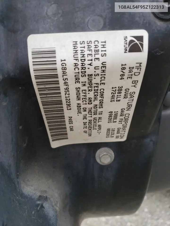 2005 Saturn Ion Level 3 VIN: 1G8AL54F95Z122313 Lot: 57447005