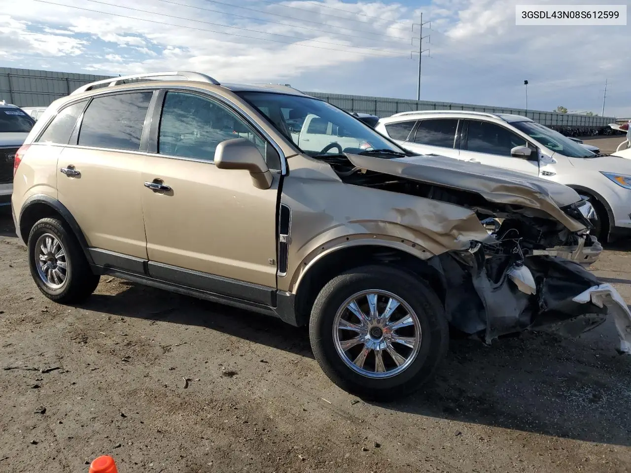 2008 Saturn Vue Xe VIN: 3GSDL43N08S612599 Lot: 62032225