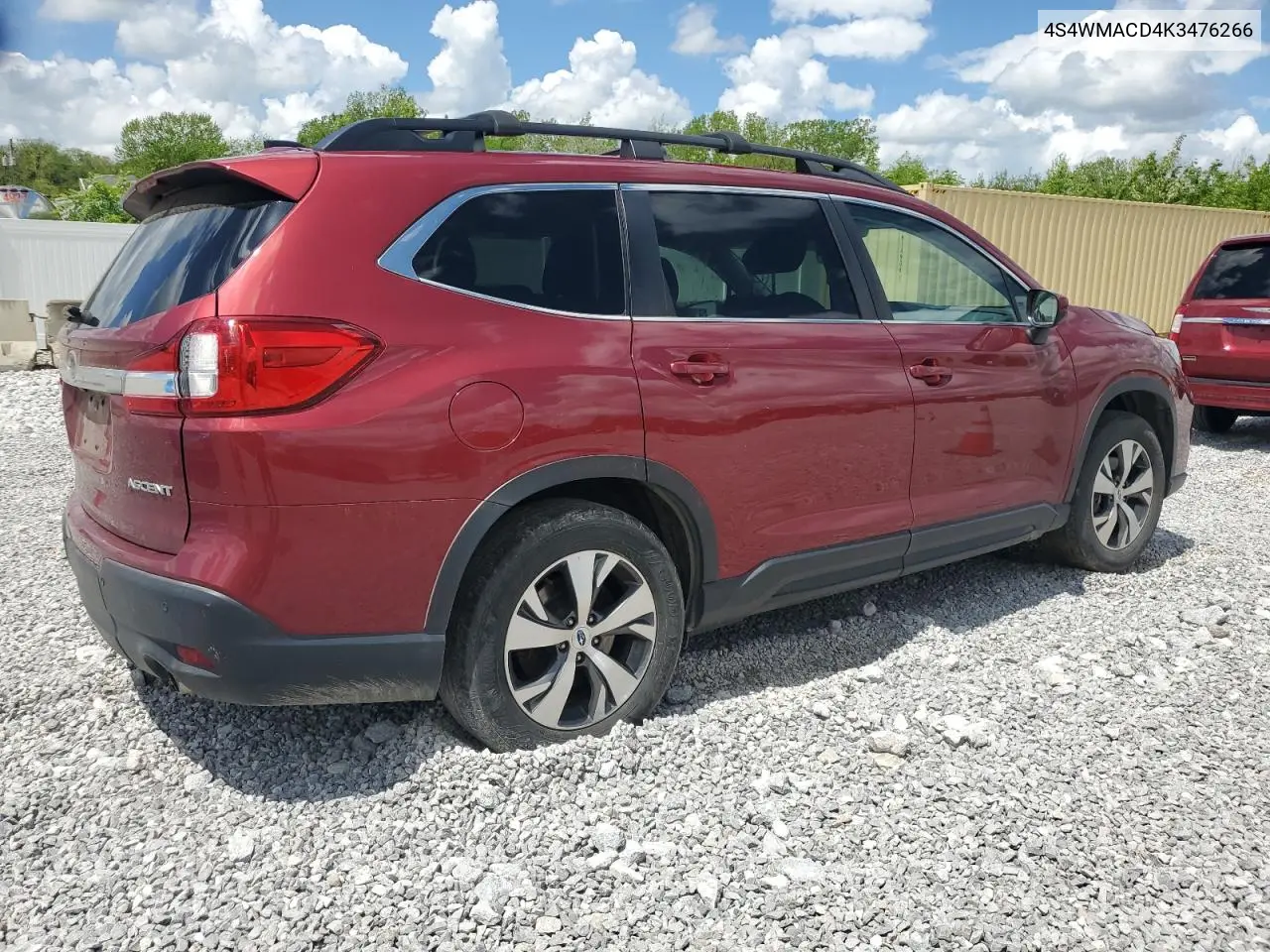 2019 Subaru Ascent Premium VIN: 4S4WMACD4K3476266 Lot: 56885625