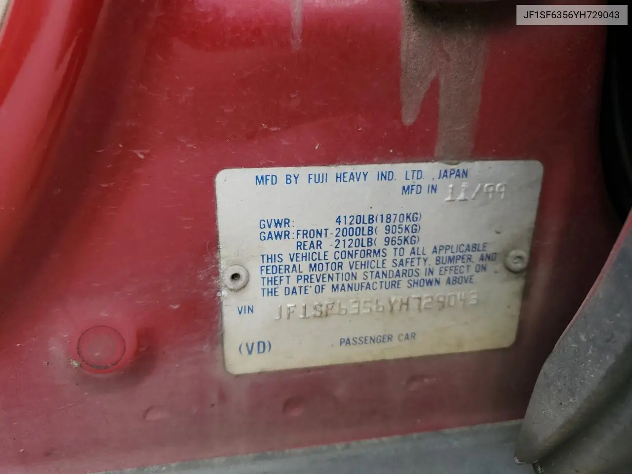 2000 Subaru Forester L VIN: JF1SF6356YH729043 Lot: 60245895